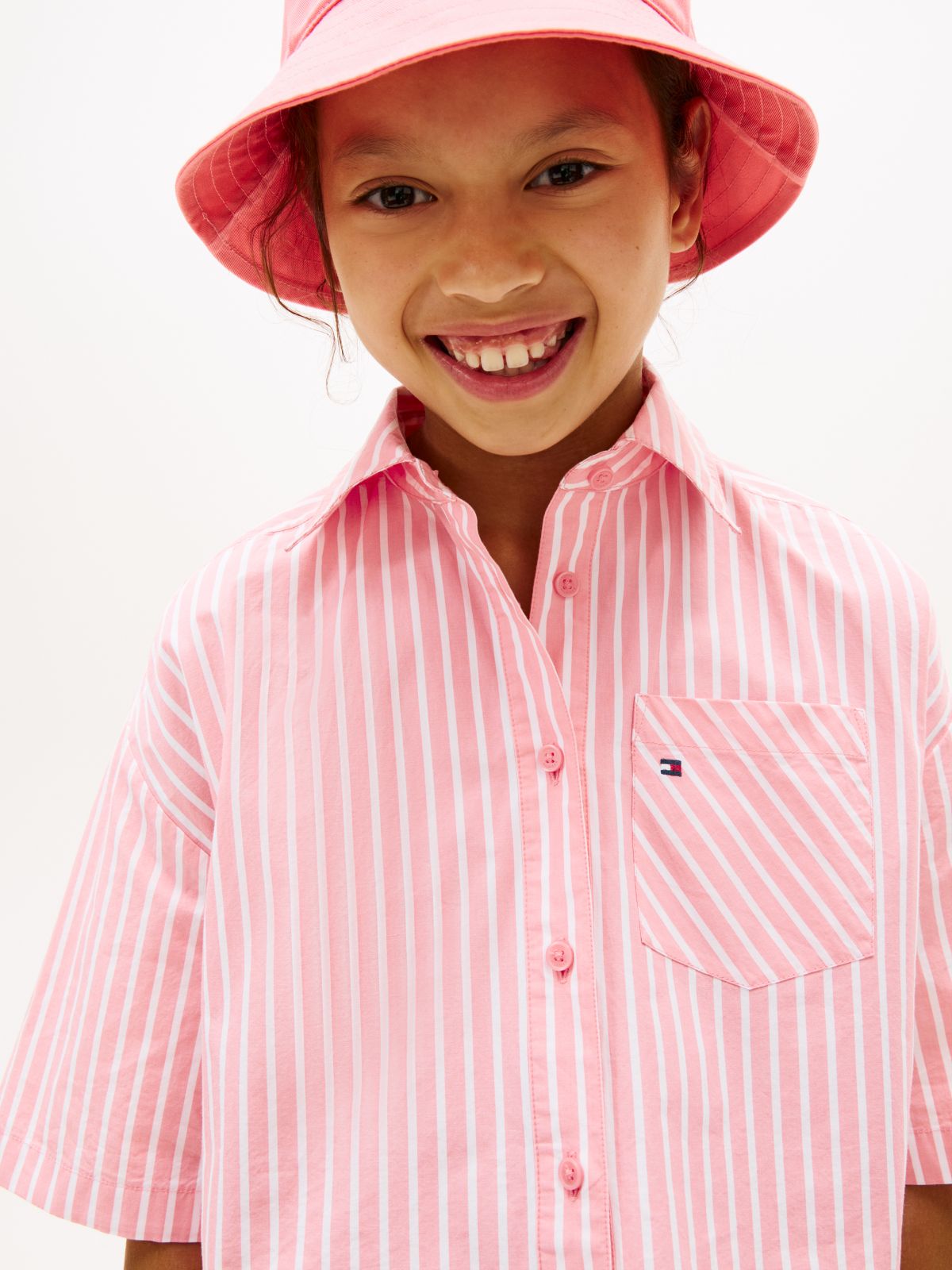 Essential Relaxed Fit Stripe Short Sleeve Shirt — Pink