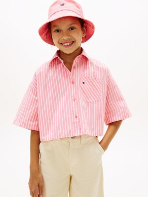 pink essential relaxed fit stripe short sleeve shirt for girls tommy hilfiger