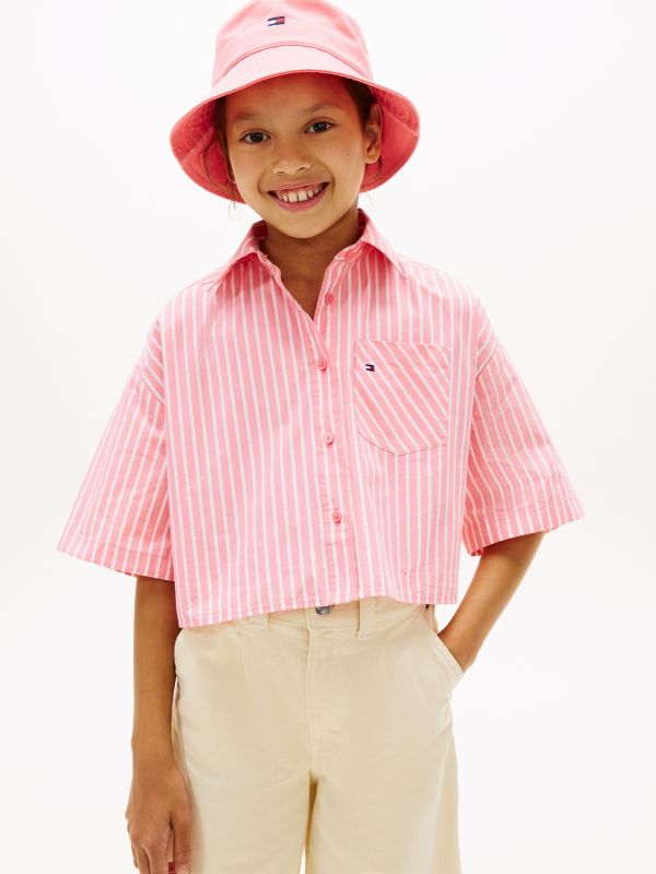 Essential Relaxed Fit Stripe Short Sleeve Shirt — Pink