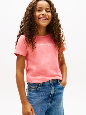 pink logo embroidery slim vintage jersey t-shirt for girls tommy hilfiger