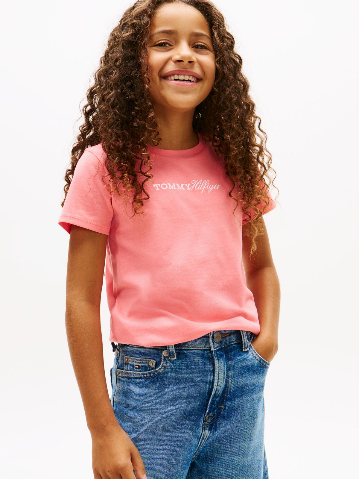 Logo Embroidery Slim Vintage Jersey T-Shirt — Pink