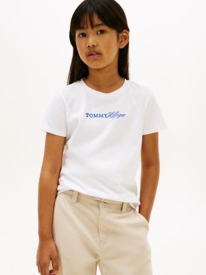 white logo embroidery slim vintage jersey t-shirt for girls tommy hilfiger