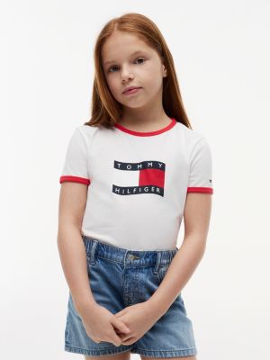 white jersey t-shirt met golvende vlag voor meisjes - tommy hilfiger
