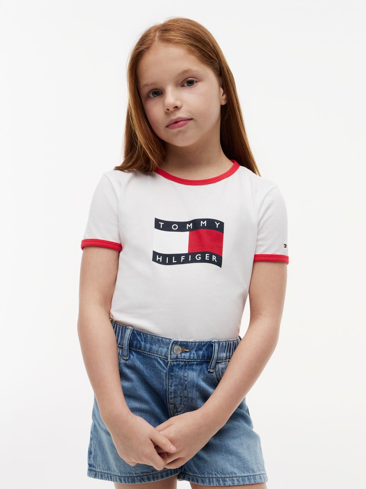 Wavy Flag Jersey Ringer T-Shirt — White