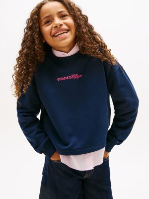 sweat décontracté en molleton à logo pailleté blue pour filles tommy hilfiger