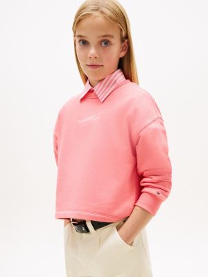 pink glitter logo relaxed terry sweatshirt for girls tommy hilfiger