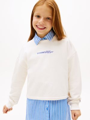 white glitter logo relaxed terry sweatshirt for girls tommy hilfiger