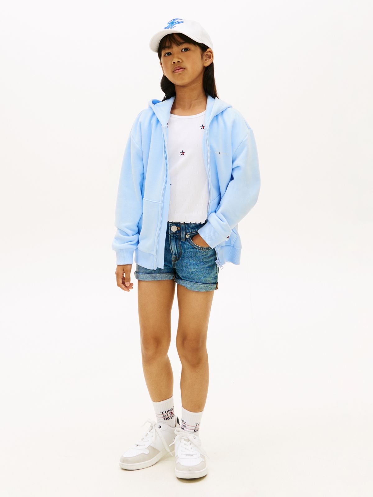 Faded Skinny Denim Shorts — Blue