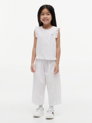 white seersucker drawstring culottes for girls tommy hilfiger