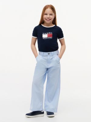 blue essential mabel high rise wide leg trousers for girls tommy hilfiger