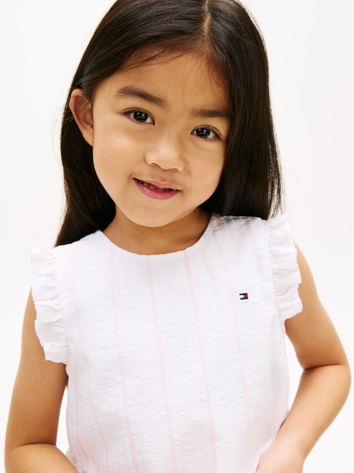 Crossover Back Seersucker Sleeveless Shirt — White