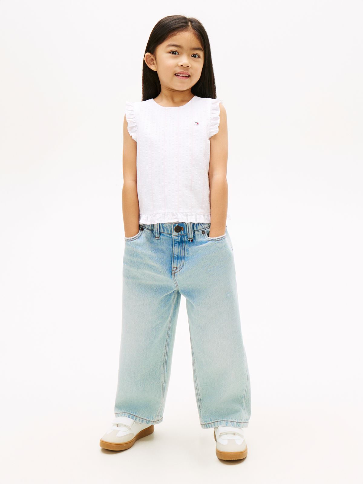 Crossover Back Seersucker Sleeveless Shirt — White