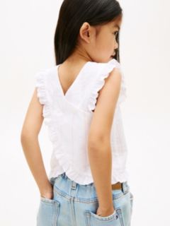 Crossover Back Seersucker Sleeveless Shirt — White 4