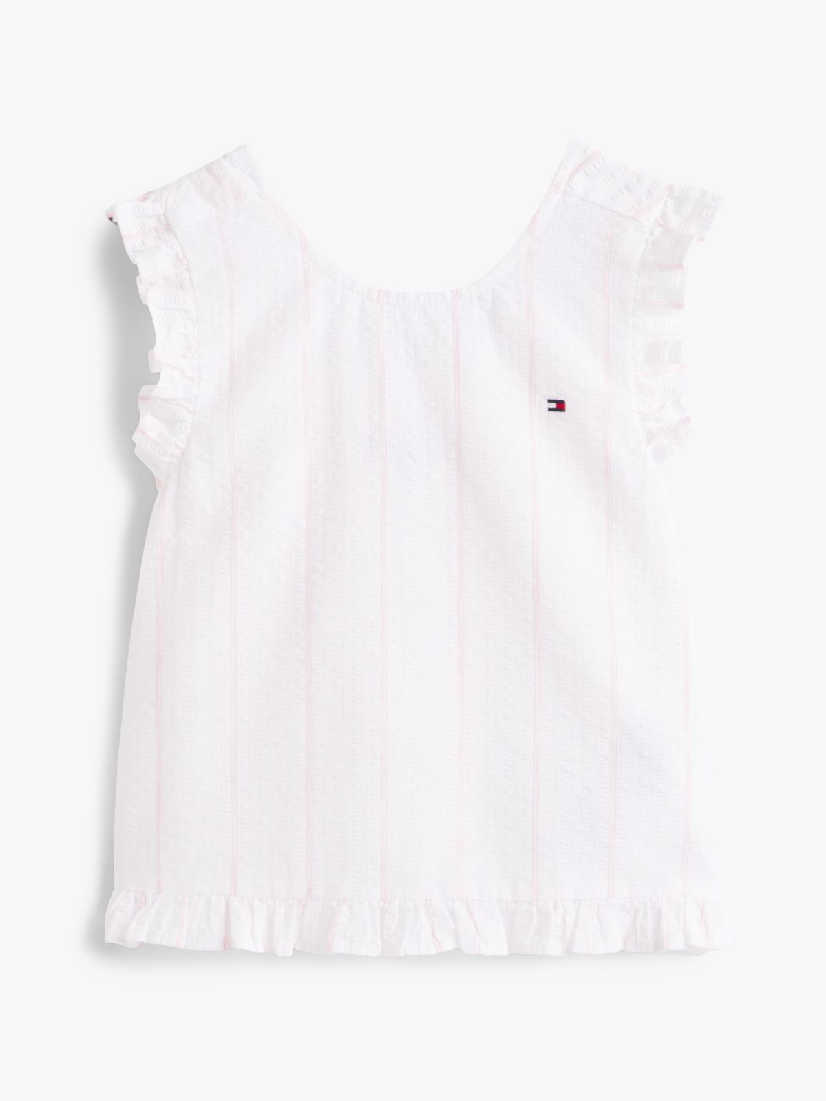 Crossover Back Seersucker Sleeveless Shirt — White