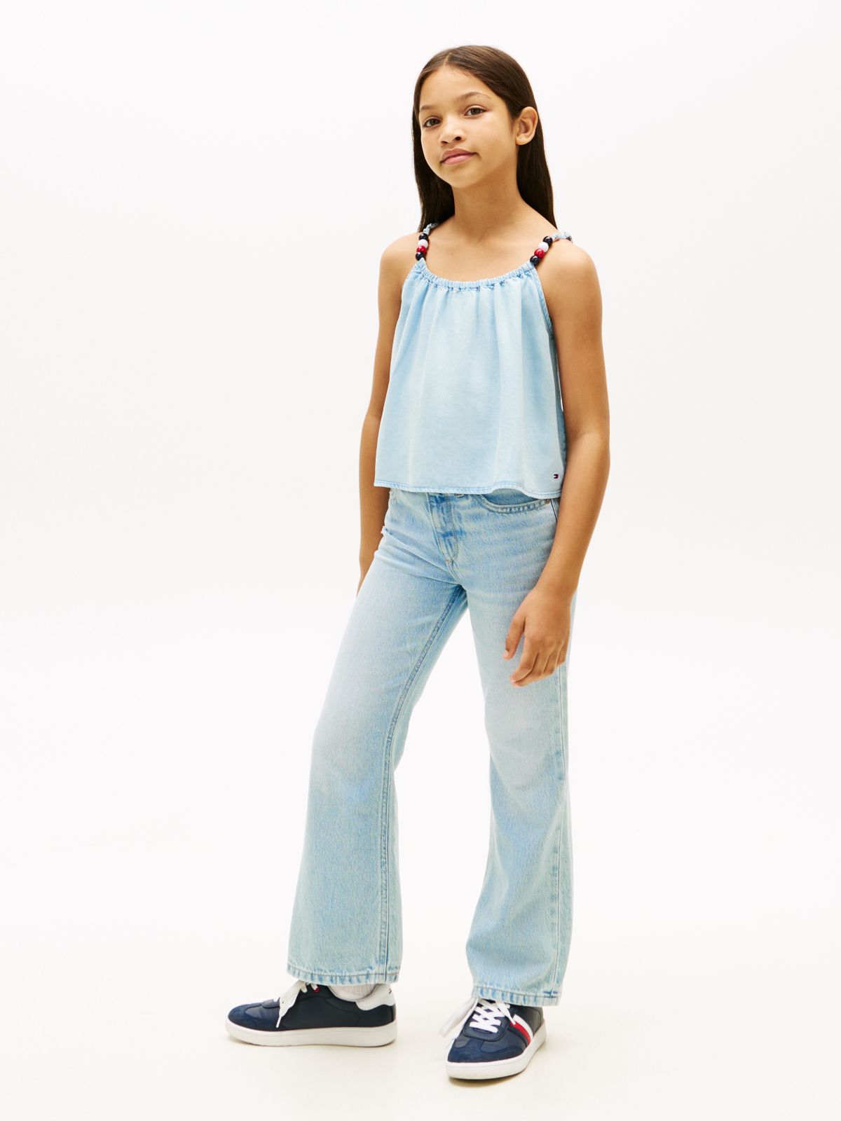 Beaded Straps Sleeveless Top — Blue