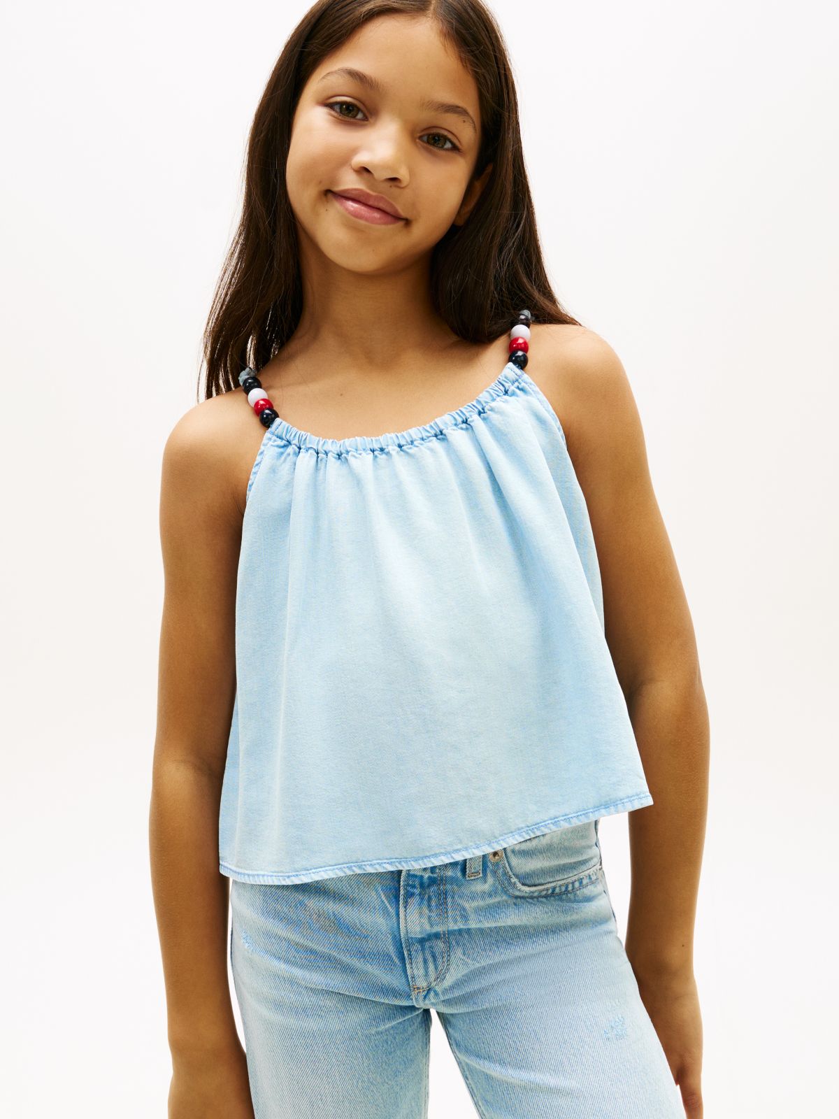 Beaded Straps Sleeveless Top — Blue