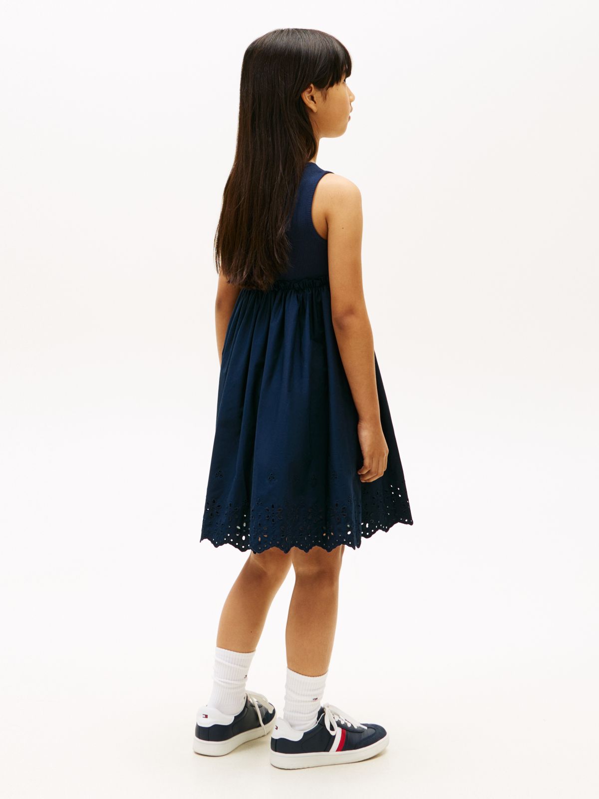 Broderie Anglaise Sleeveless Dress — Blue