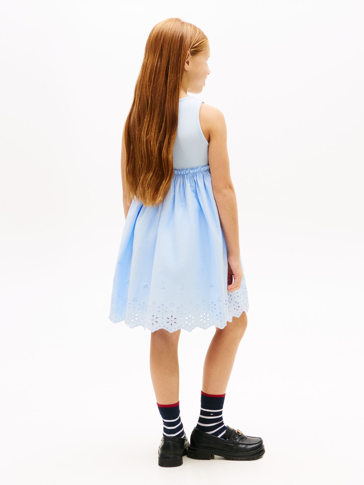 Broderie Anglaise Sleeveless Dress — Blue