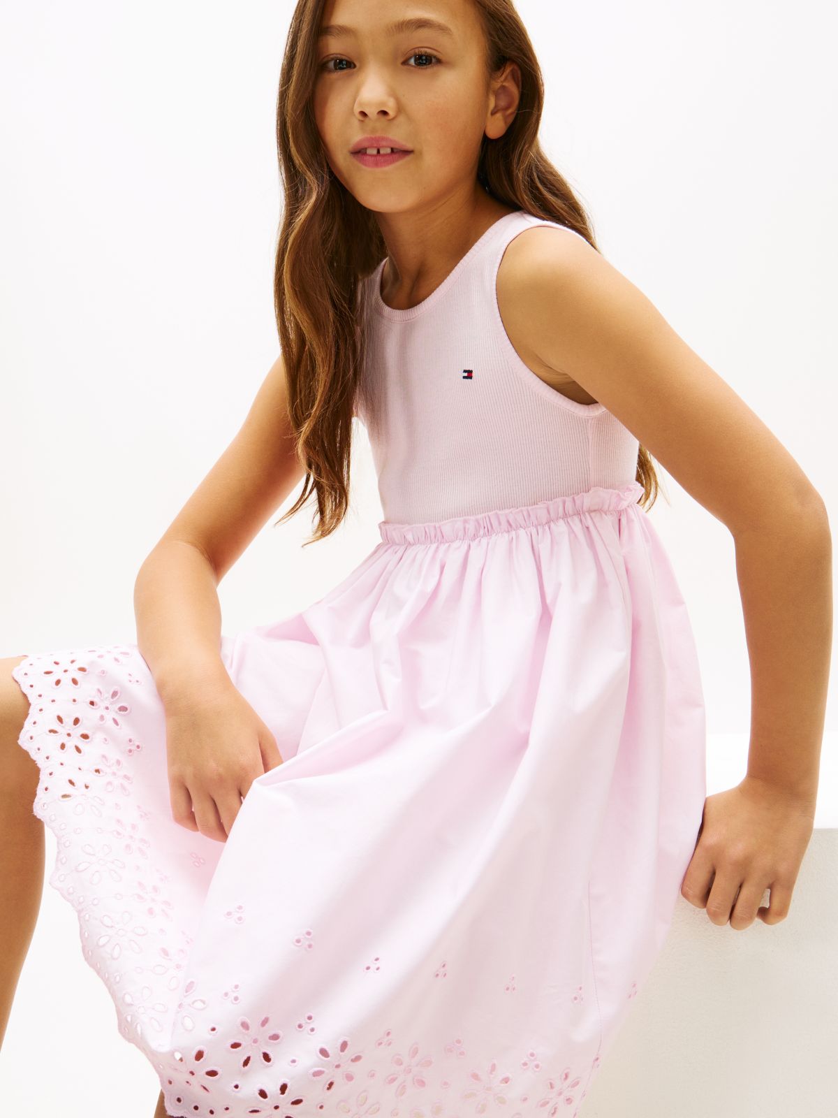Broderie Anglaise Sleeveless Dress — Pink
