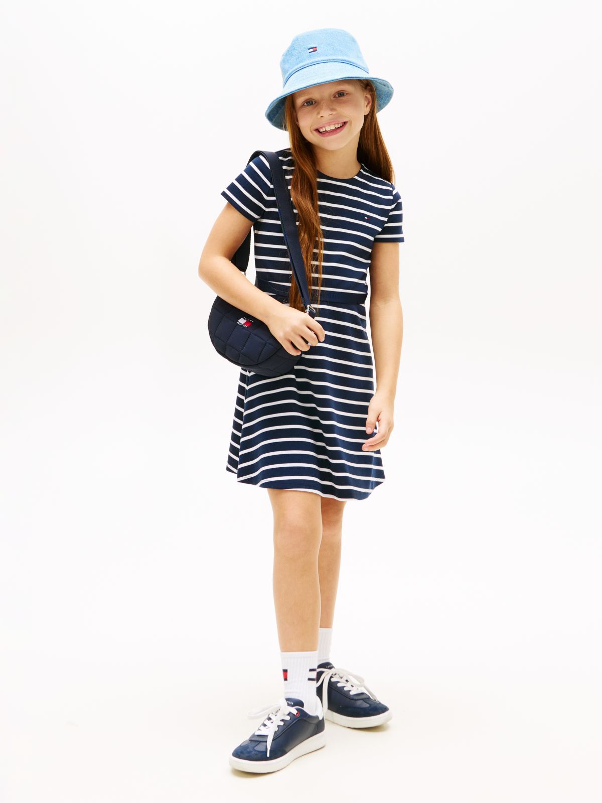 Essential Short Sleeve Skater Dress — Blue