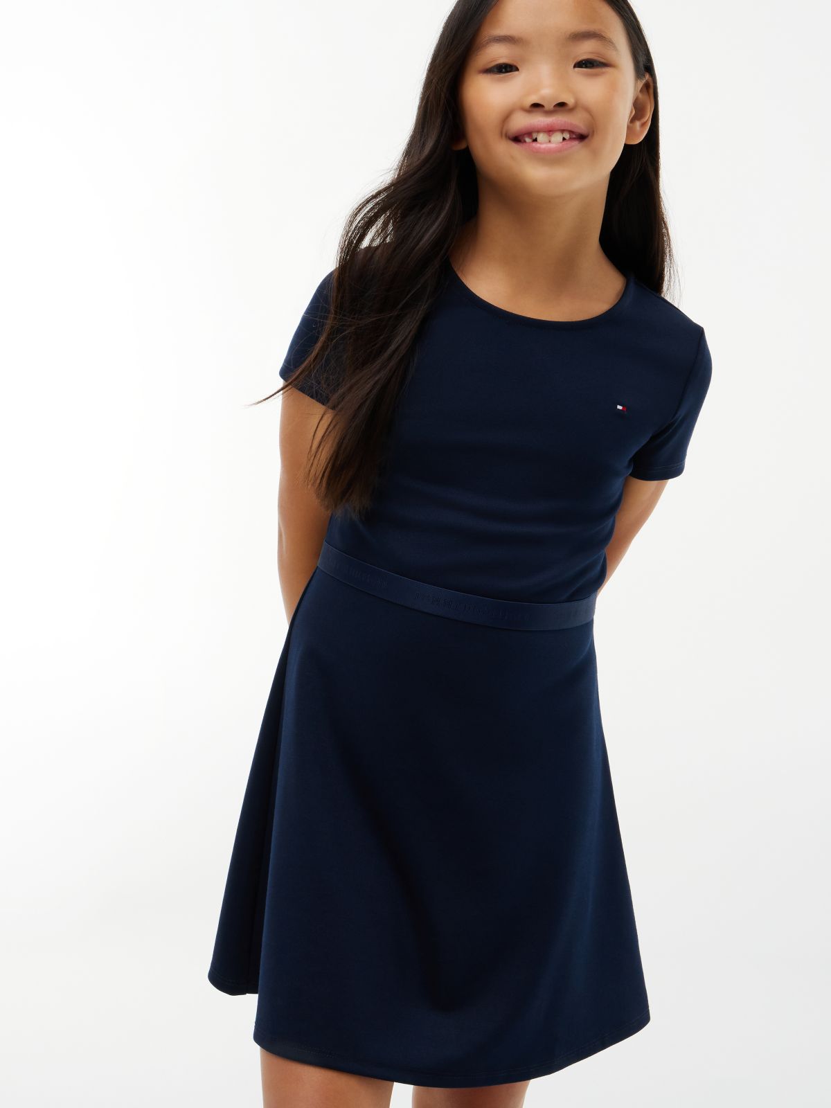 Essential Short Sleeve Skater Dress — Blue