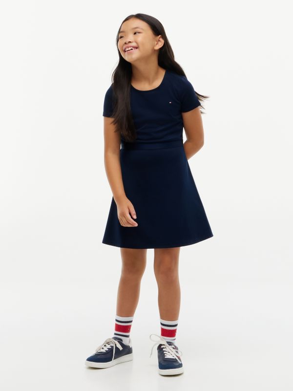 Essential Short Sleeve Skater Dress — Blue