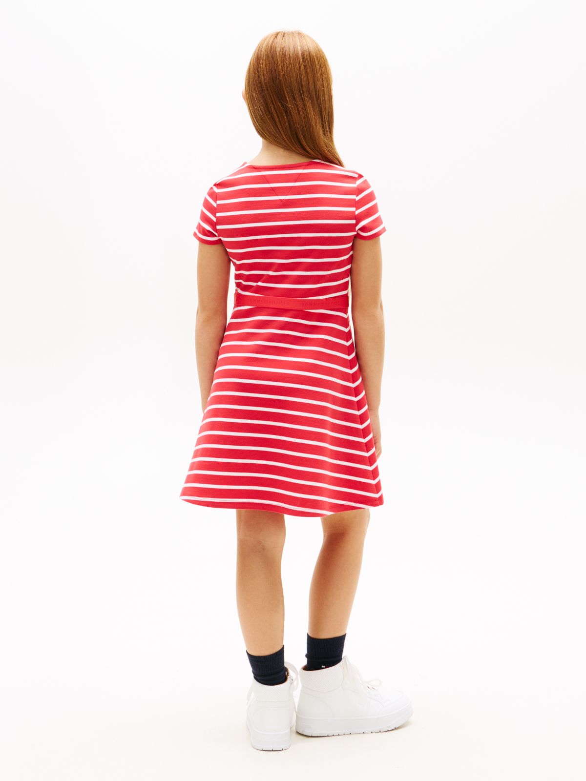 Essential Short Sleeve Skater Dress — Red