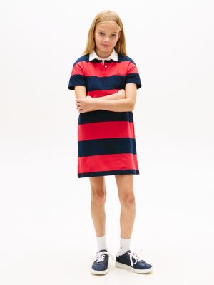 blue piqué-polokleid mit rugby-streifen für mädchen - tommy hilfiger