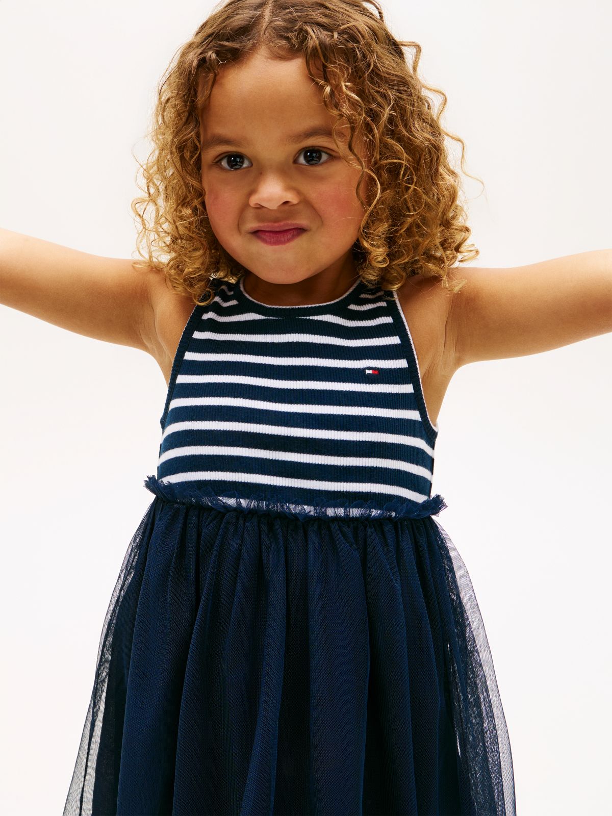 Tulle Sleeveless Fit And Flare Dress — Blue