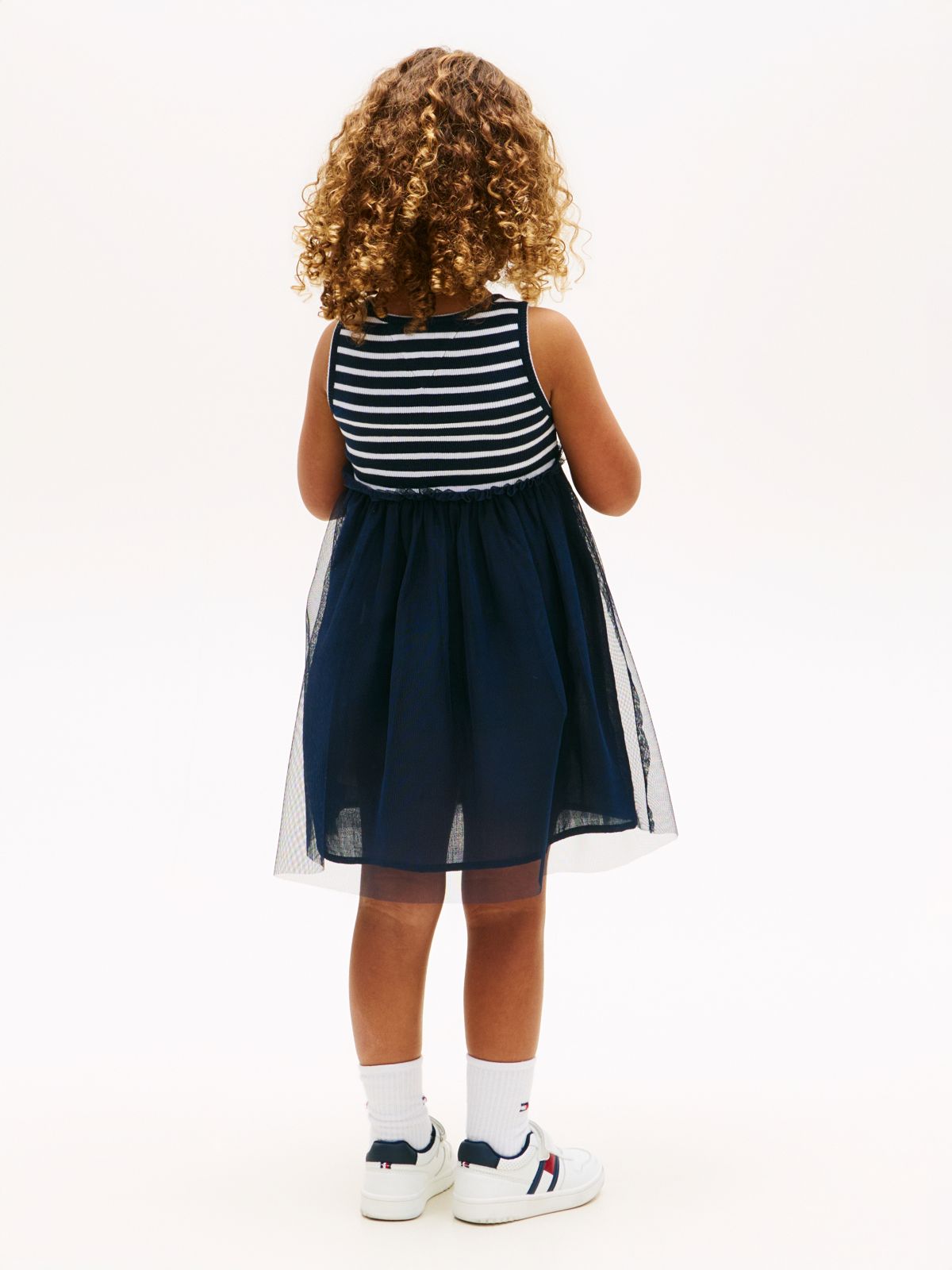 Tulle Sleeveless Fit And Flare Dress — Blue