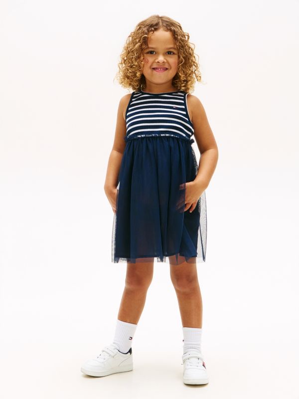 Tulle Sleeveless Fit And Flare Dress — Blue
