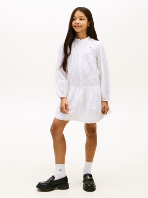 white hemdkleid mit lochstickerei für mädchen - tommy hilfiger