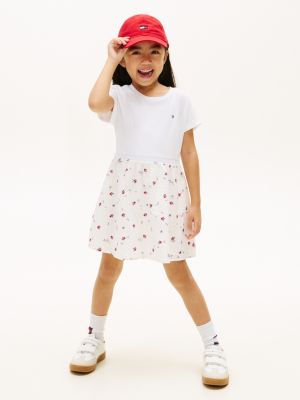 white seersucker print fit and flare dress for girls tommy hilfiger