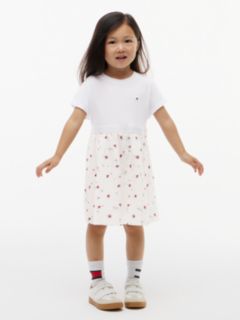 Seersucker Print Fit And Flare Dress — White 1