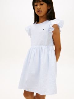 Stripe Seersucker Fit And Flare Dress — Blue 3