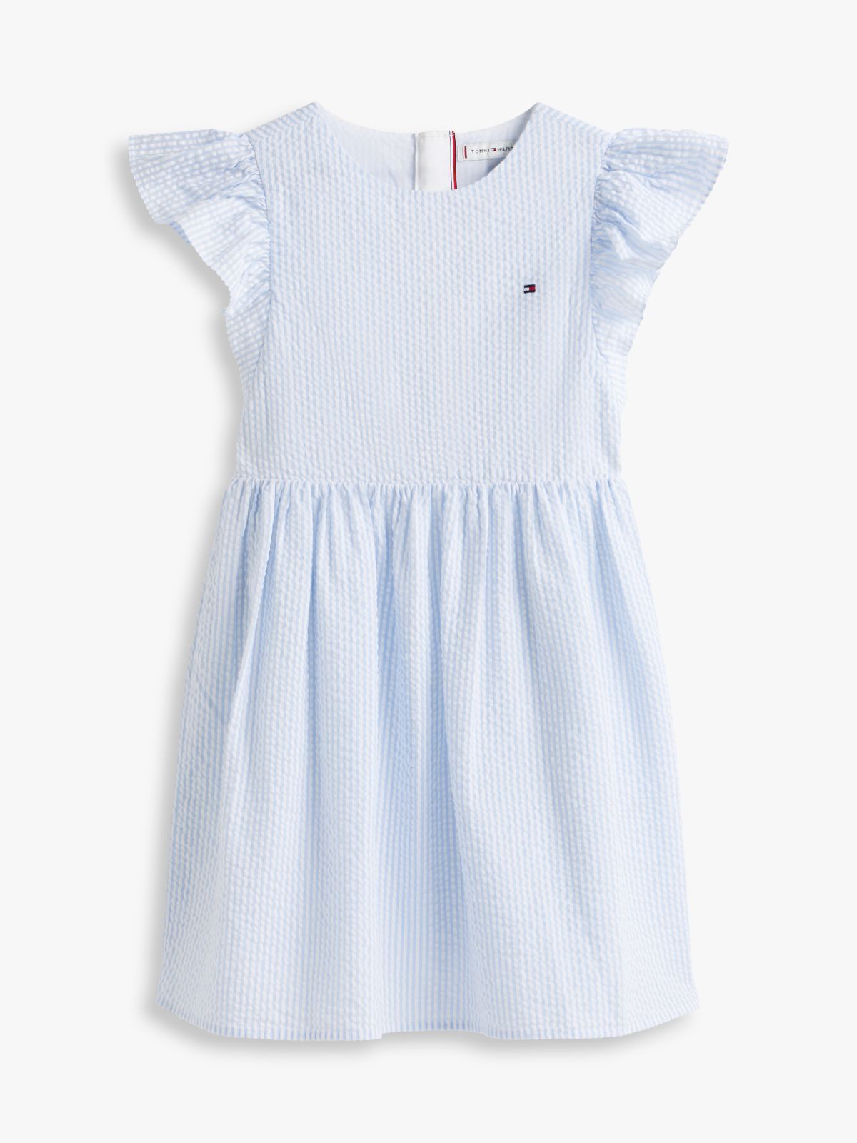 Stripe Seersucker Fit And Flare Dress — Blue