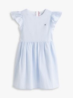 Stripe Seersucker Fit And Flare Dress — Blue 5