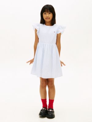 blue fit-and-flare-kleid aus seersucker für mädchen - tommy hilfiger