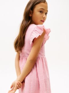 Stripe Seersucker Fit And Flare Dress — Red 3