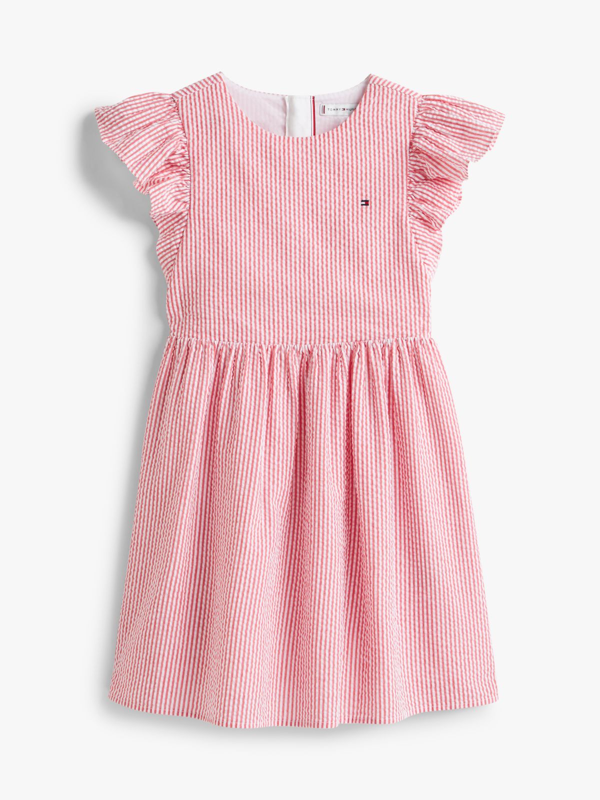 Stripe Seersucker Fit And Flare Dress — Red