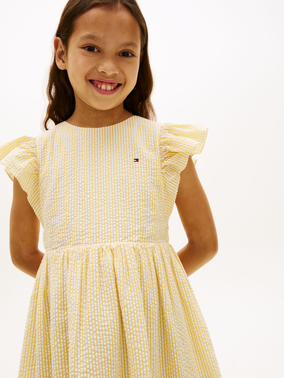 Stripe Seersucker Fit And Flare Dress — Yellow
