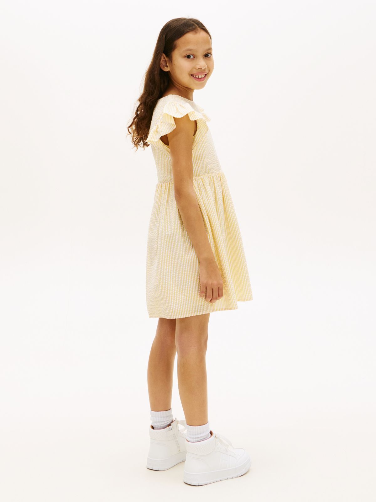 Stripe Seersucker Fit And Flare Dress — Yellow