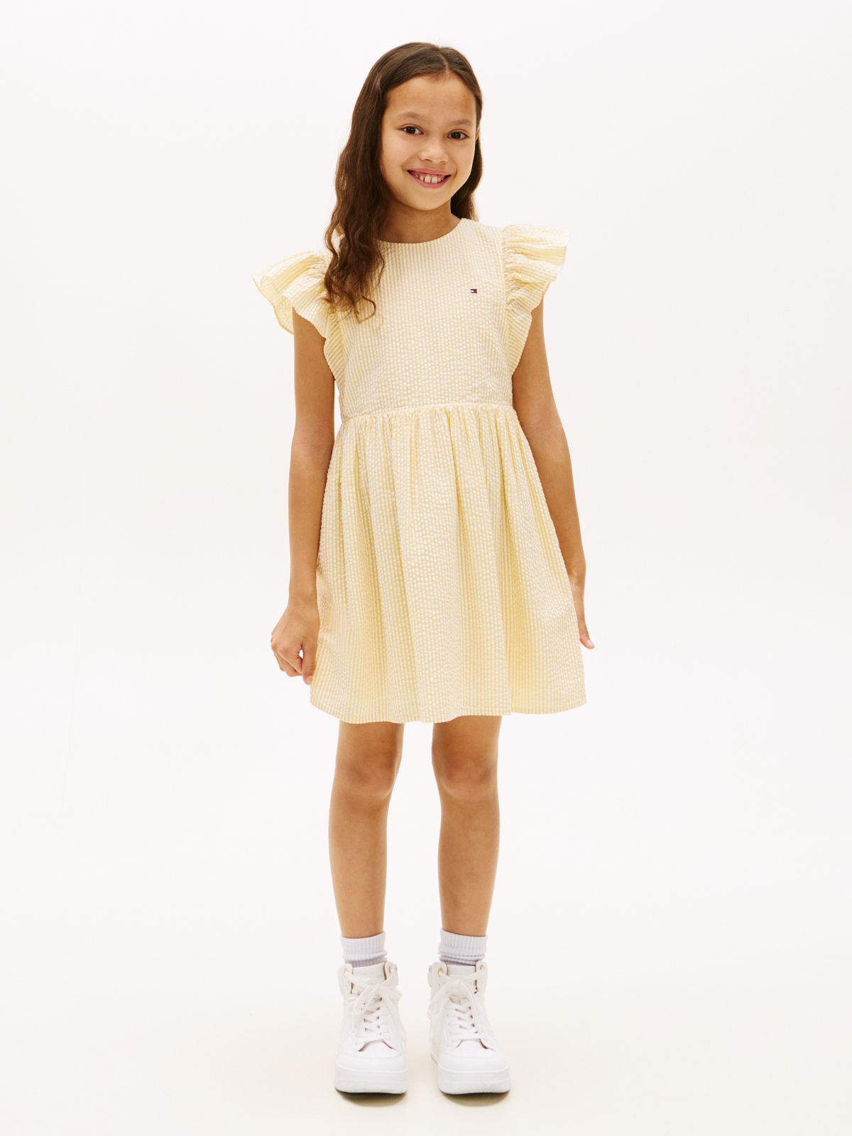 Stripe Seersucker Fit And Flare Dress — Yellow