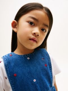 Floral Embroidery Denim Pinafore Dress — Blue 3