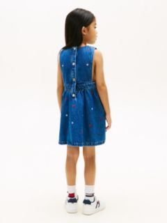 Floral Embroidery Denim Pinafore Dress — Blue 4
