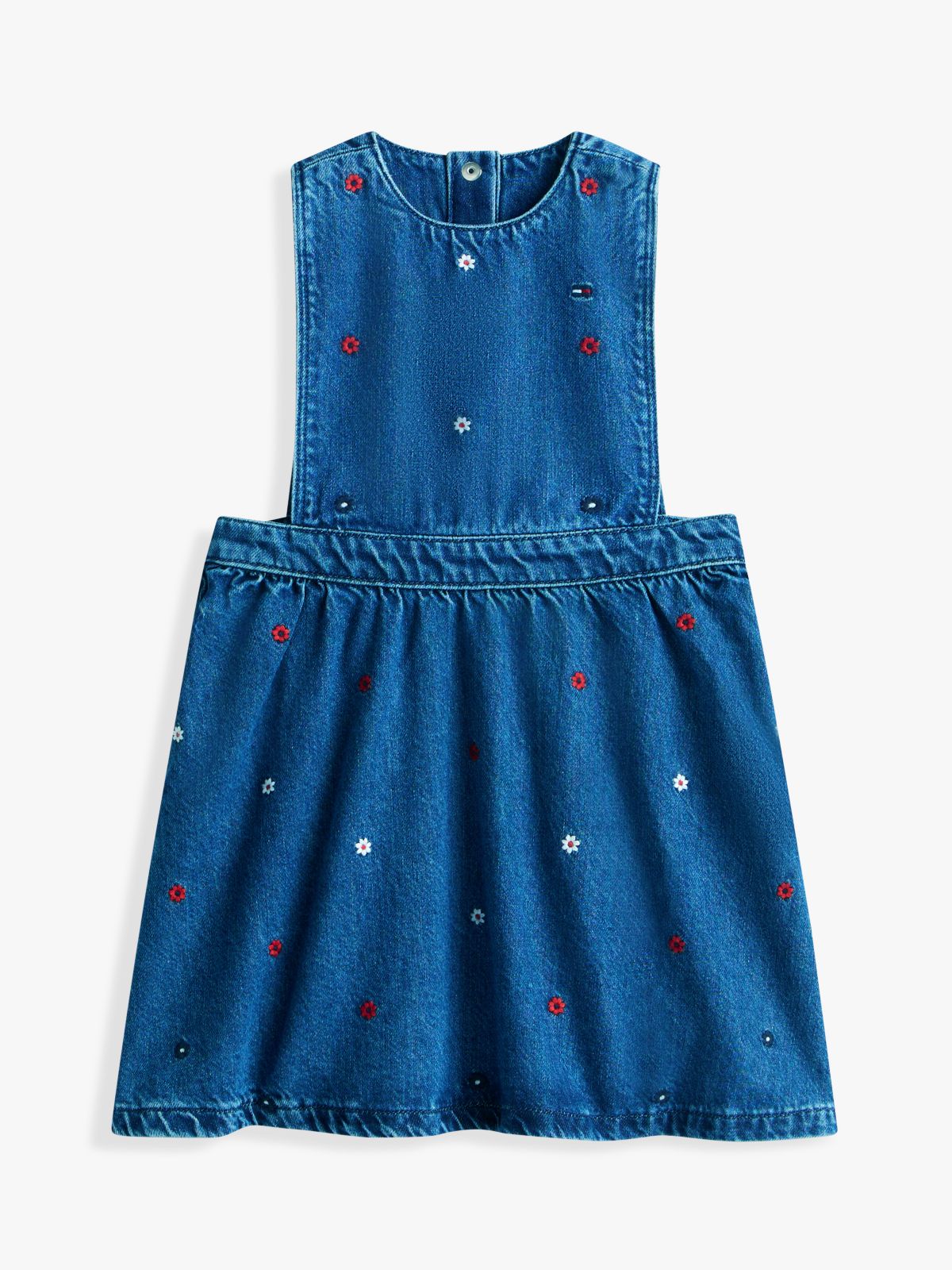 Floral Embroidery Denim Pinafore Dress — Blue