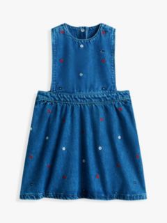 Floral Embroidery Denim Pinafore Dress — Blue 5