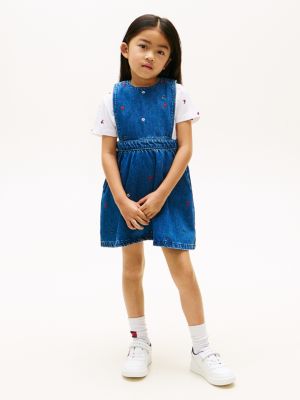 blue jeans-schürzenkleid mit blumen-stickerei für mädchen - tommy hilfiger