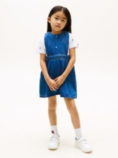 Floral Embroidery Denim Pinafore Dress — Blue 1