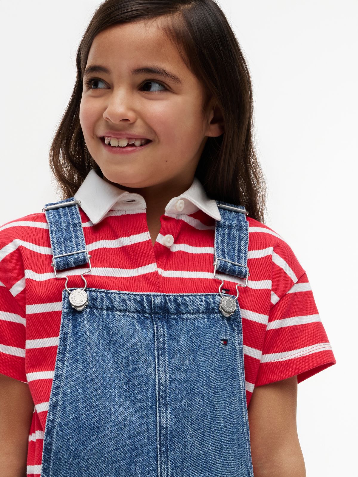 Back Star Flag Denim Dungaree Dress — Blue